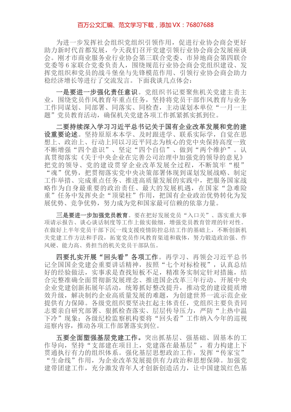 党建引领行业协会商会发展座谈会发言提纲.docx_第1页
