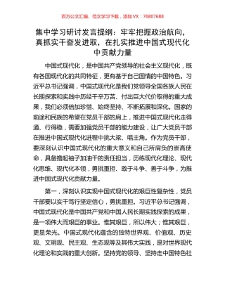 集中学习研讨发言提纲：牢牢把握政治航向，真抓实干奋发进取，在扎实推进中国式现代化中贡献力量.docx