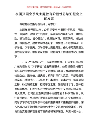 在国资国企系统主题教育阶段性总结汇报会上的发言.docx