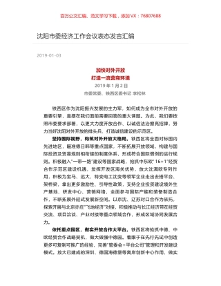 沈阳市委经济工作会议表态发言汇编.docx