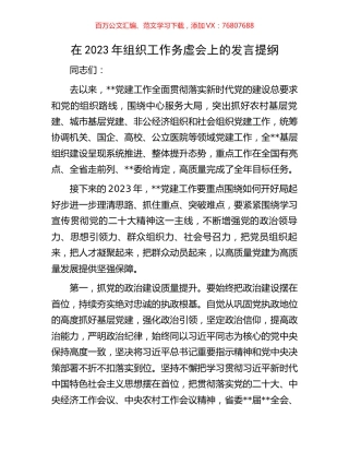 在2023年组织工作务虚会上的发言提纲.docx