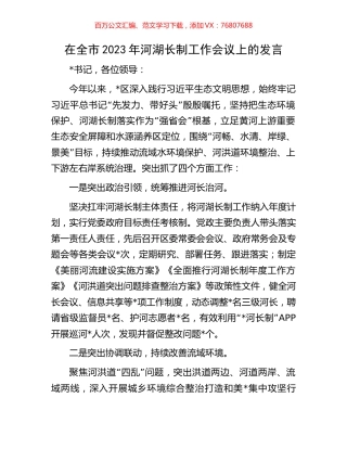 在全市2023年河湖长制工作会议上的发言.docx