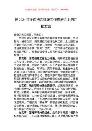 在2024年全市法治建设工作推进会上的汇报发言.docx