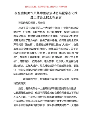 在全省机关作风集中整顿活动总结暨常态化推进工作会上的汇报发言.docx