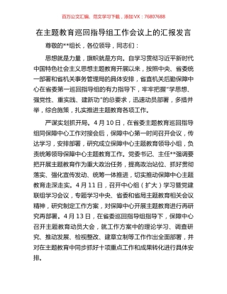 在主题教育巡回指导组工作会议上的汇报发言.docx