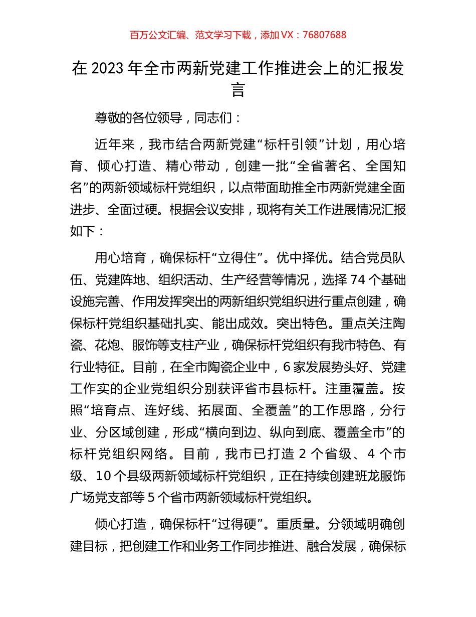 在2023年全市两新党建工作推进会上的汇报发言.docx_第1页