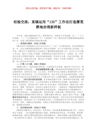 经验交流：某镇运用“135”工作法打造撂荒耕地治理新样板.docx