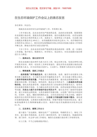 在生态环境保护工作会议上的表态发言.docx