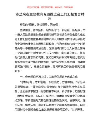 市法院在主题教育专题推进会上的汇报发言材料.docx