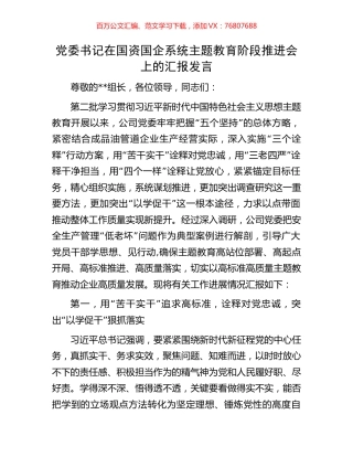 党委书记在国资国企系统主题教育阶段推进会上的汇报发言.docx