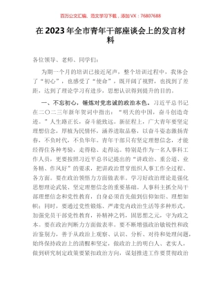 在2023年全市青年干部座谈会上的发言材料.docx