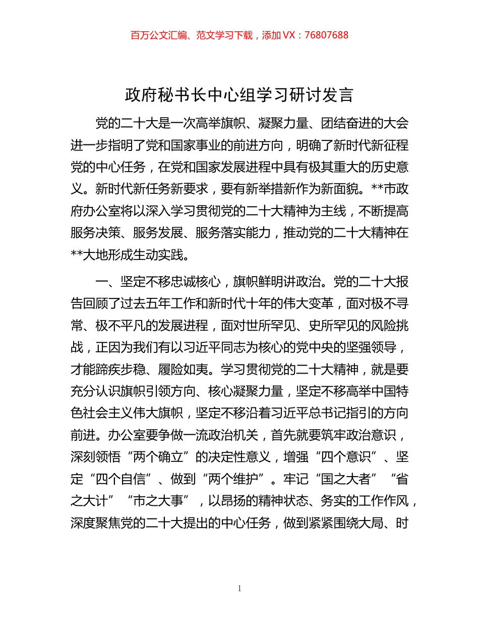 -政府秘书长中心组学习研讨发言.docx_第1页
