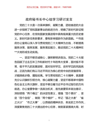 -政府秘书长中心组学习研讨发言.docx