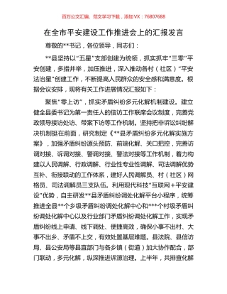 在全市平安建设工作推进会上的汇报发言.docx