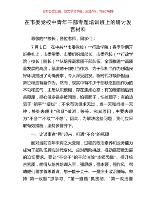 在市委党校中青年干部专题培训班上的研讨发言材料.docx