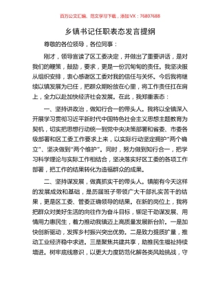 乡镇书记任职表态发言提纲.docx