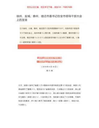 徐州、盐城、泰州、宿迁市委书记在全市领导干部大会上的发言.docx