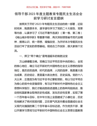 领导干部2023年度主题教育专题民主生活会会前学习研讨发言提纲.docx