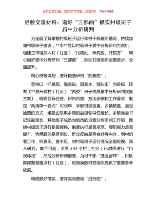 经验交流材料：谱好“三部曲”抓实村级班子届中分析研判.docx