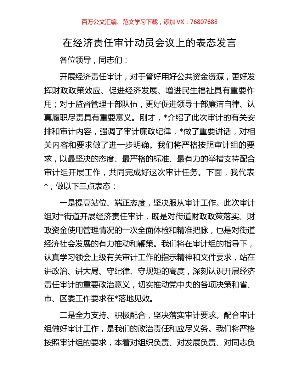 在经济责任审计动员会议上的表态发言.docx_第1页