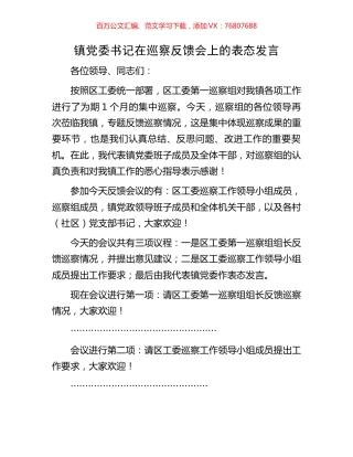 镇党委书记在巡察反馈会上的表态发言.docx