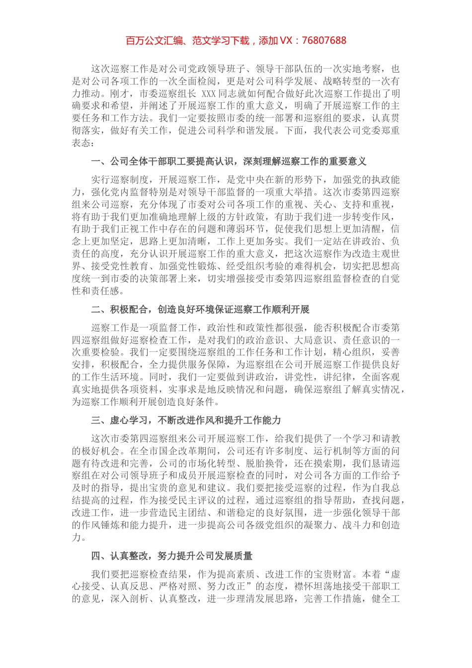 国企巡察动员发言材料.docx_第1页