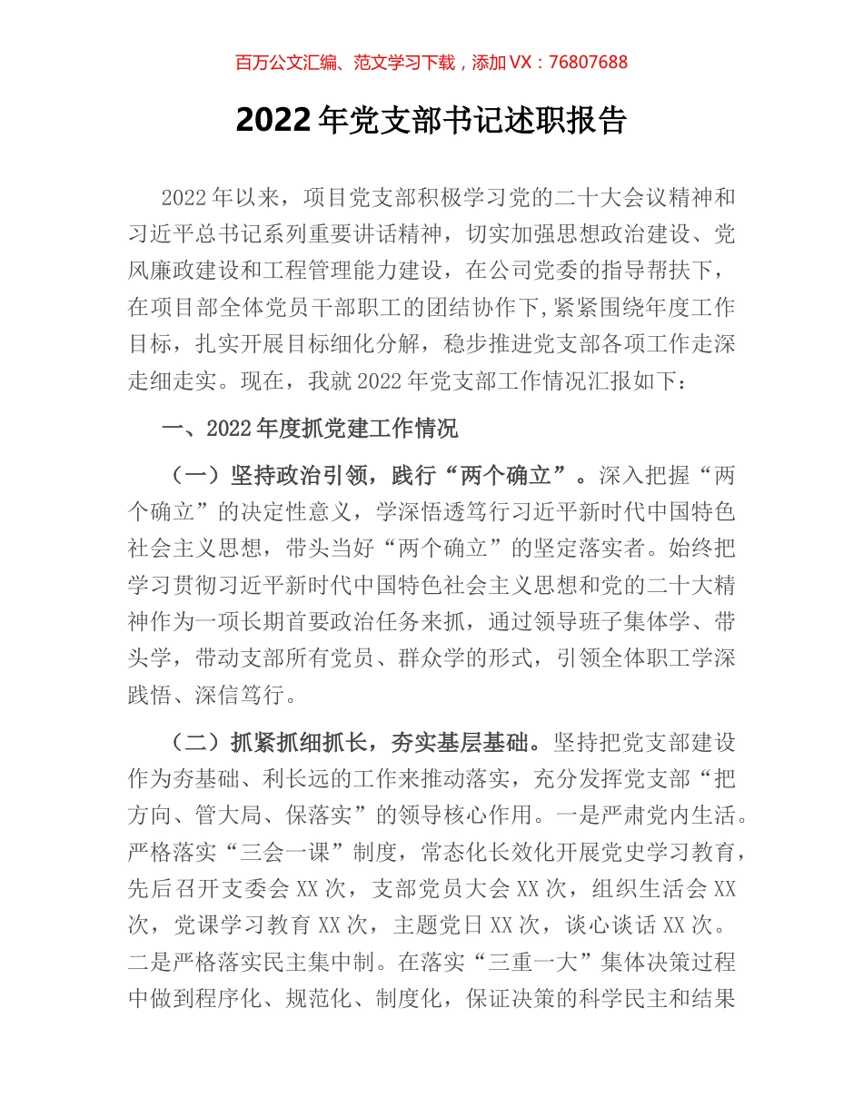 2022年党支部书记述职报告.docx_第1页