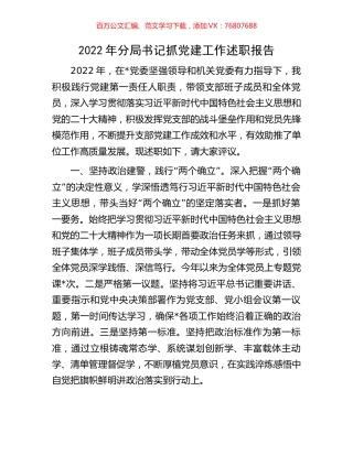 2022年分局书记抓党建工作述职报告.docx