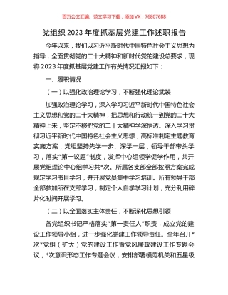 党组织2023年度抓基层党建工作述职报告.docx