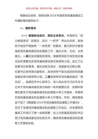 乡镇2019年度抓党风廉政建设工作述职报告.doc