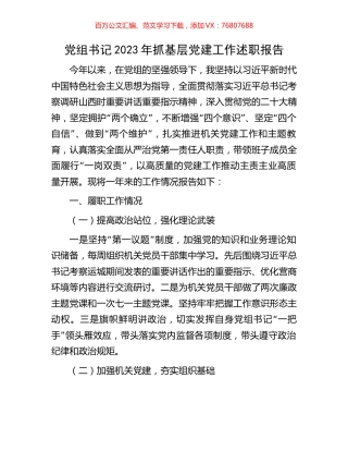 党组书记2023年抓基层党建工作述职报告.docx