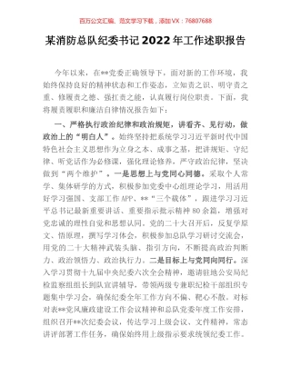某消防总队纪委书记2022年工作述职报告.docx