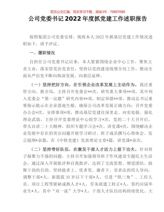公司党委书记2022年度抓党建工作述职报告.docx