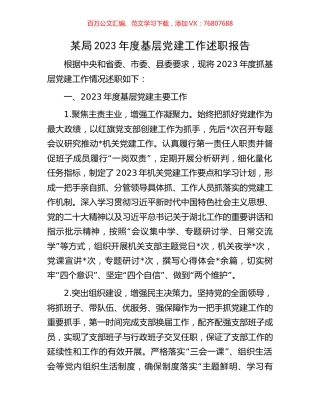 某局2023年度基层党建工作述职报告.docx