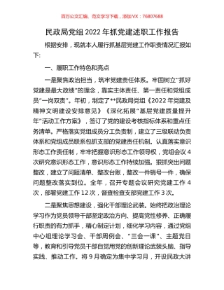 民政局党组2022年抓党建述职工作报告.docx