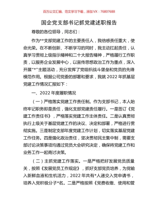 国企党支部书记抓党建述职报告.docx
