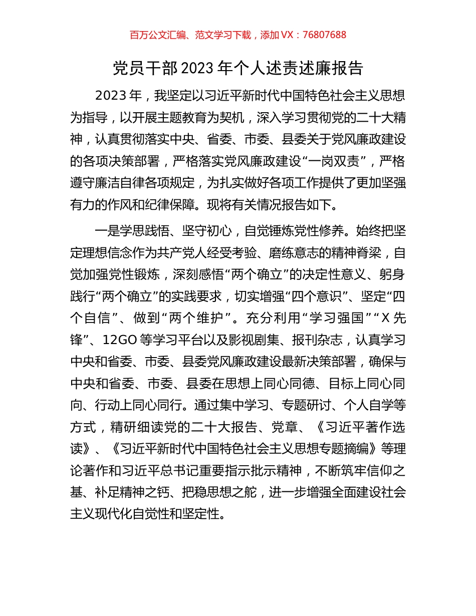 党员干部2023年个人述责述廉报告.docx_第1页