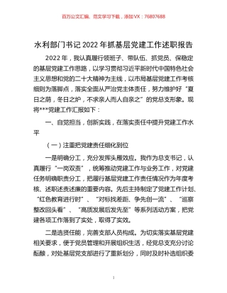 -水利部门书记2022年抓基层党建工作述职报告.docx