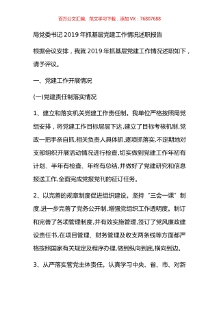 局党委书记2019年抓基层党建工作情况述职报告.docx