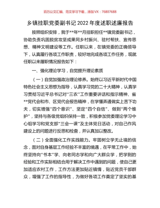 乡镇挂职党委副书记2022年度述职述廉报告.docx