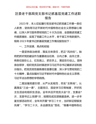区委老干部局党支部书记抓基层党建工作述职报告.docx