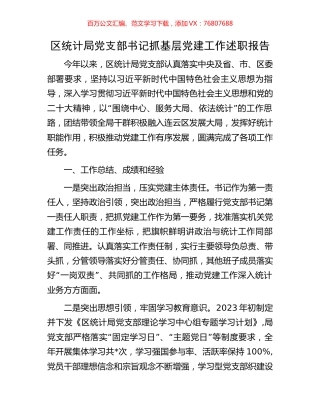 区统计局党支部书记抓基层党建工作述职报告.docx