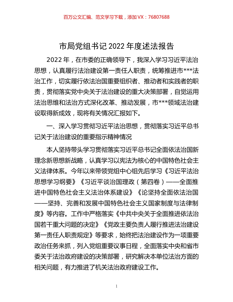 -市局党组书记2022年度述法报告.docx_第1页