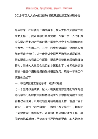2019年区人大机关党支部书记抓基层党建工作述职报告.docx