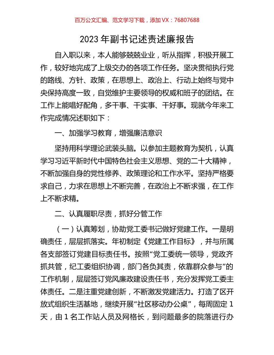 2023年副书记述责述廉报告.docx_第1页