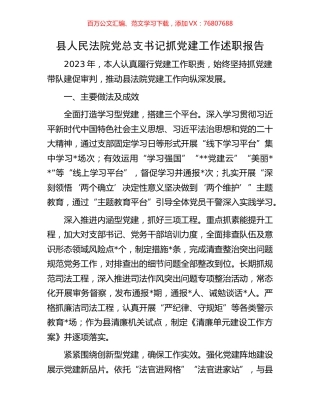 县人民法院党总支书记抓党建工作述职报告.docx