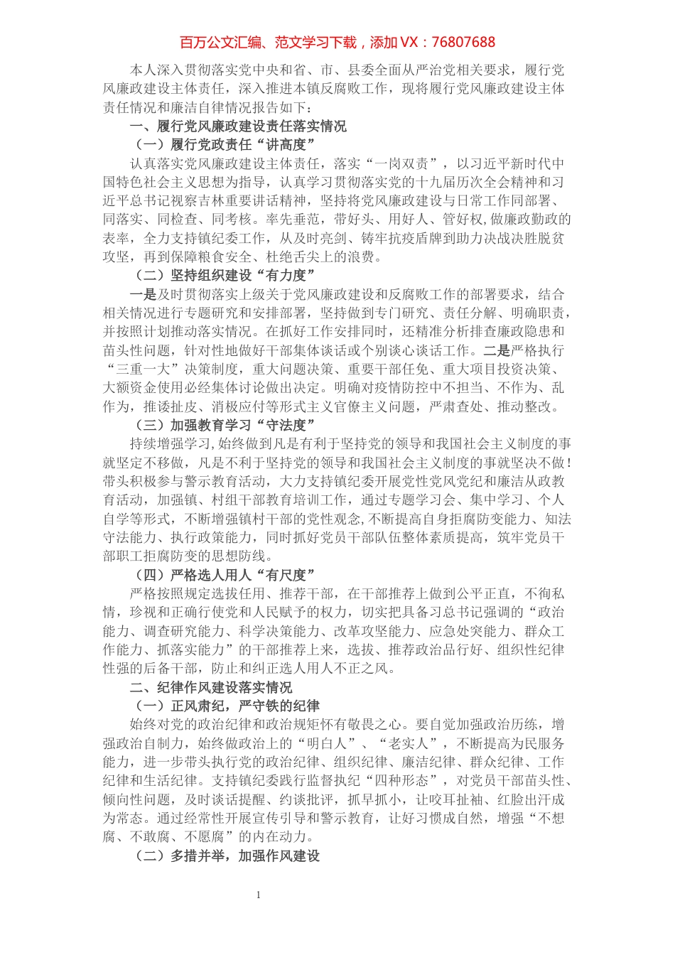 乡镇镇长述责述廉报告.docx_第1页