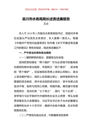 王炎：吴川市水务局局长述责述廉报告.docx