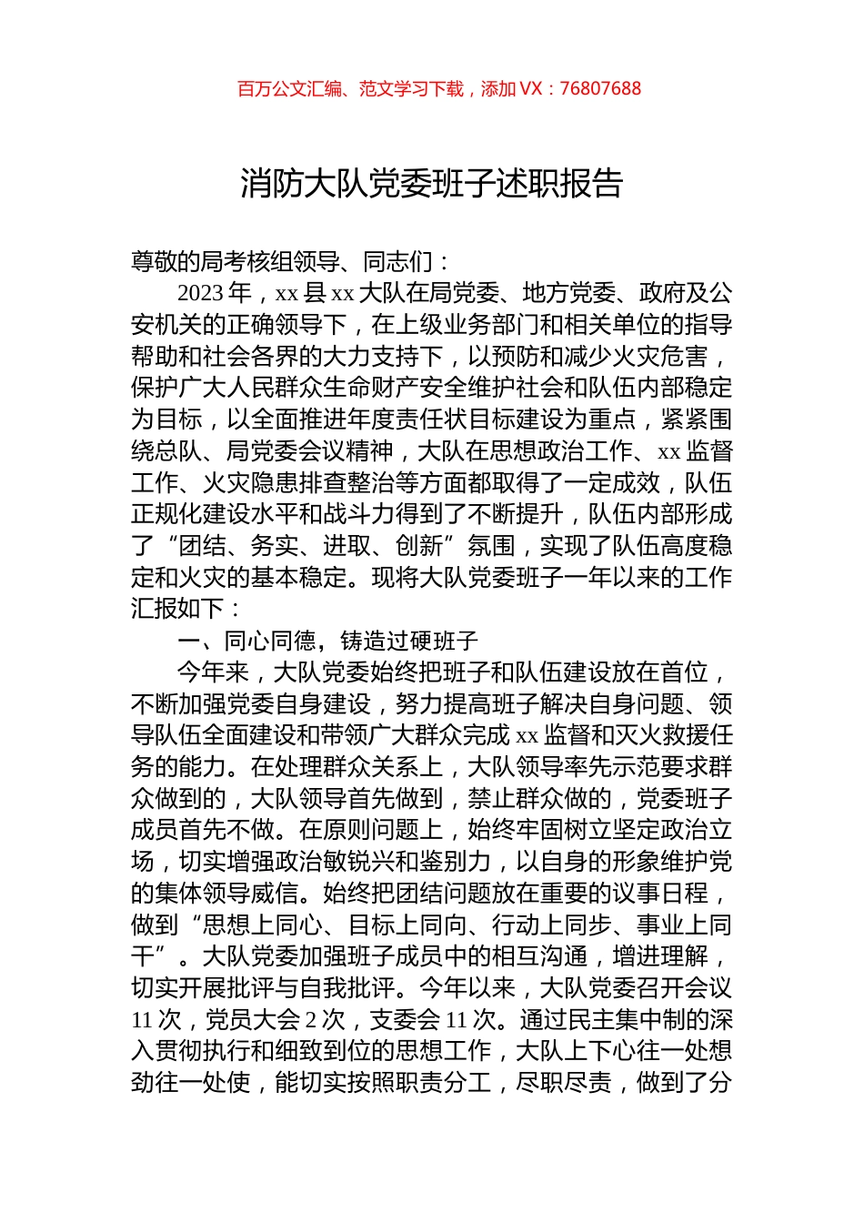 消防大队党委班子述职报告.docx_第1页