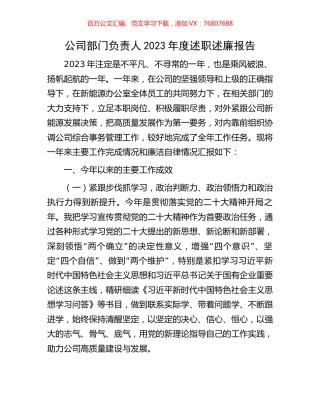 公司部门负责人2023年度述职述廉报告.docx